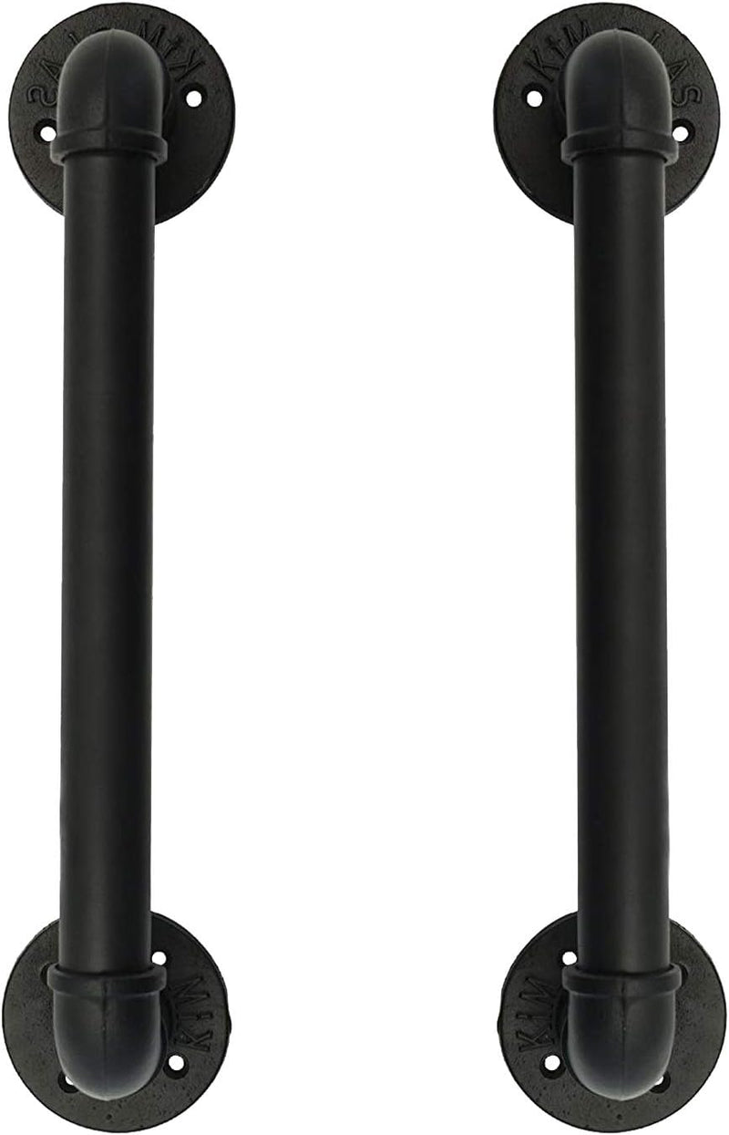 14" Industrial Pipe Black Iron Barn Door Pull Bar Handles Knobs, Rustic Front Exterior Gate Interior Sliding Hardware. (1 Pack 14 inch)