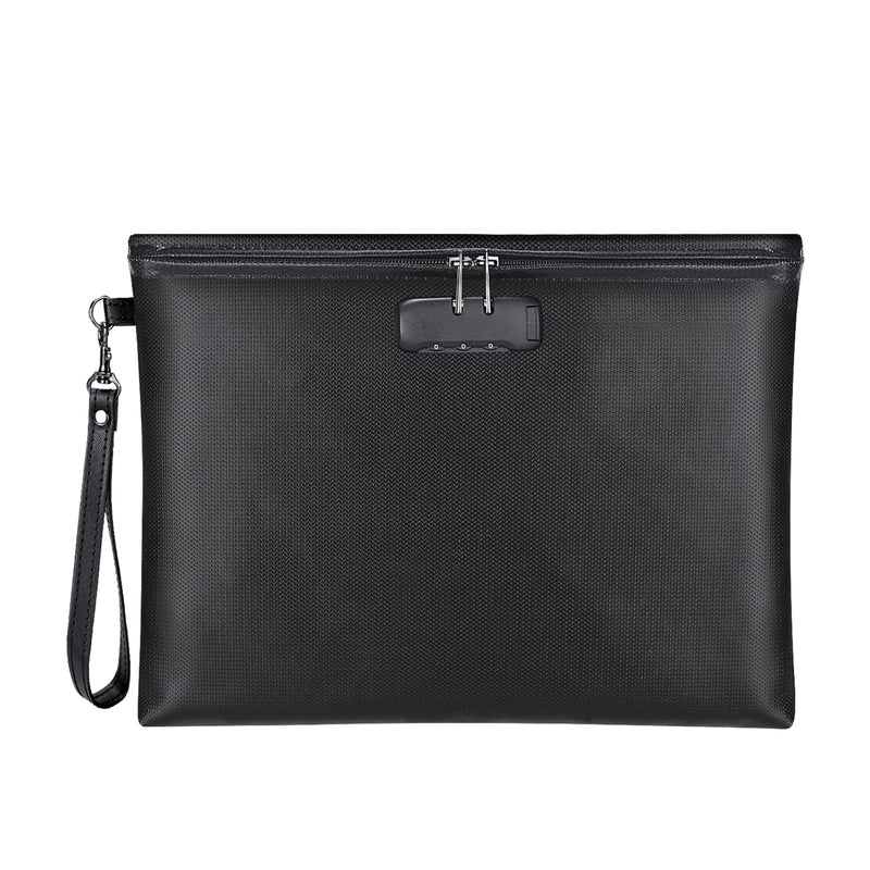 Fireproof Document Bag with Lock, ZOOPIP 14.3"x10.2" Fireproof and Waterproof Money Bag with Zipper Closure, Storage Pouch for A4 Letter Size Document, Cash, Cell Phone, Tablet, Credit Card,Passport Black 14.3"*10.2"*0.6"