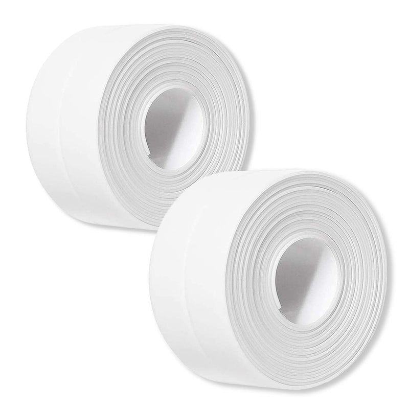 2 Pack Caulk Strip, 1.5" x 10.5Ft PVC Self Adhesive Caulk Tape, Sealing Waterproof Silicone Tape for Bathroom Bathtub Kitchen Toilet Wall Windows 2 Pack, White