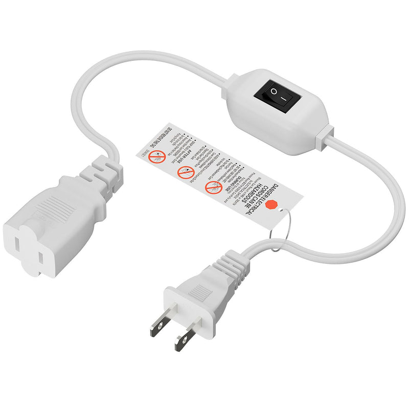 On Off Switch Extension Cord [2-Feet], 2-Prong/2 Outlet Polarized Extension Cord with Switch 12A/125V for Your Chargers/Lamp/Power Adapters etc, 16AWG Cord White