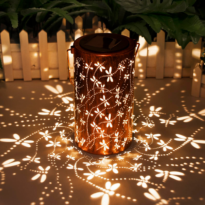 Solar Lanterns Outdoor Hanging Lantern Lights, Dragonfly Hollowed-Out Metal Decor Lantern, Waterproof LED Decorative Garden Light - Delicate Garden Decoration for Patio, Yard, Pathway, Landscape 1