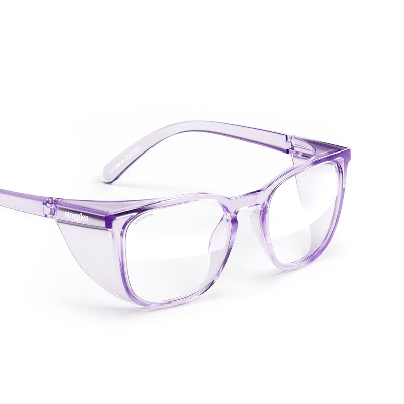 Stoggles Square Z87.1 Certified Polycarbonate Safety Glasses, Scratch & Shatter-Proof, Blue-Light & UV Blocking Lens, Top & Side Shields, Anti-Fog Dip Coated, Durable, Protective & Stylish Eyewear Medium Lilac
