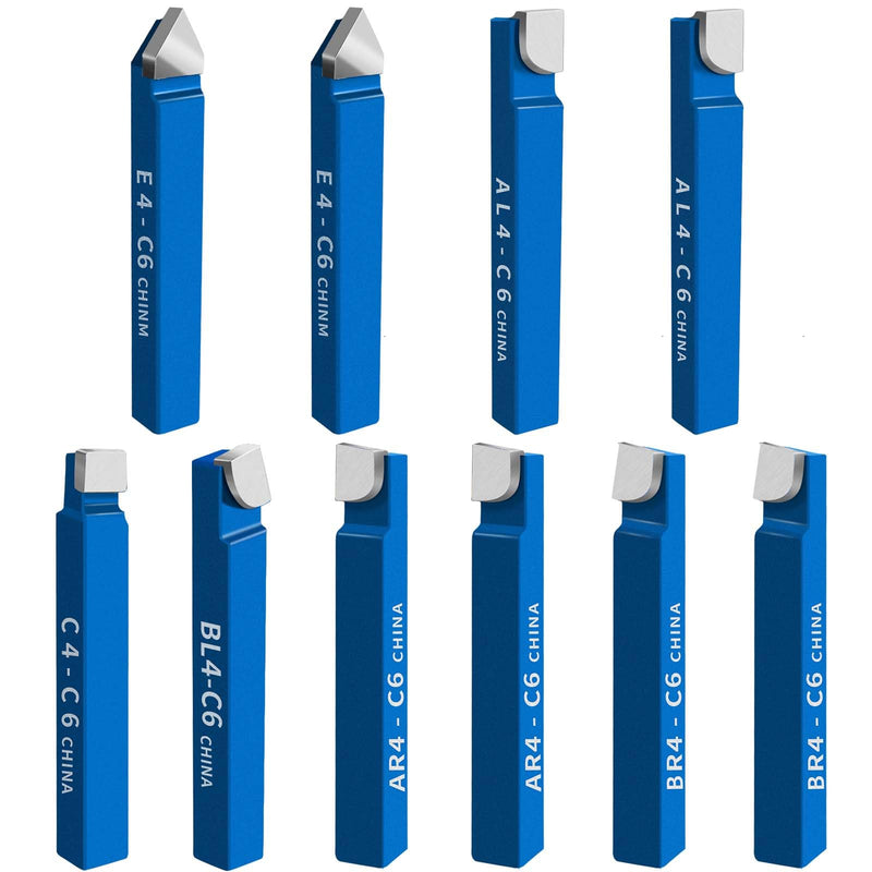 10PCS 1/4" Metal Lathe Tooling Carbide Tip Tipped Cutter Tool,C6 Bit Cutting Set,for Metal Lathe Turning, Boring, and Chamfering