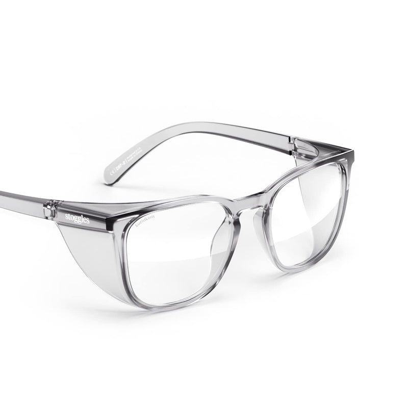 Stoggles Square Z87.1 Certified Polycarbonate Safety Glasses, Scratch & Shatter-Proof, Blue-Light & UV Blocking Lens, Top & Side Shields, Anti-Fog Dip Coated, Durable, Protective & Stylish Eyewear Medium Charcoal