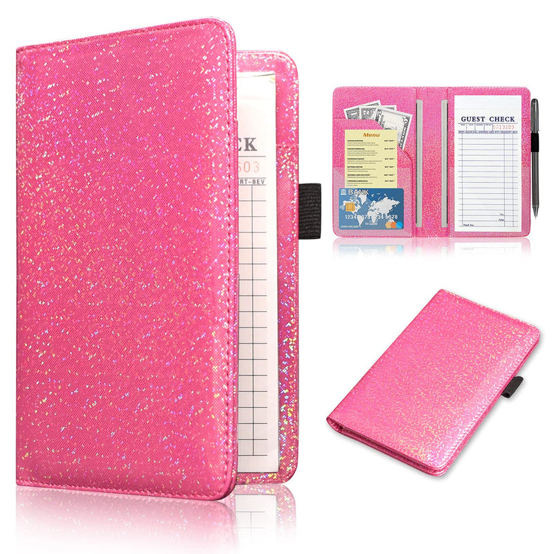 ACdream Server Books for Waitress, Guest Book Note Pad, Cute Pocket Leather Money Organizer Wallet, Cash Check Bill Receipt Holder Presenter, Waiter Accessories, Hot Pink Glitter E- Hot Pink Glitter