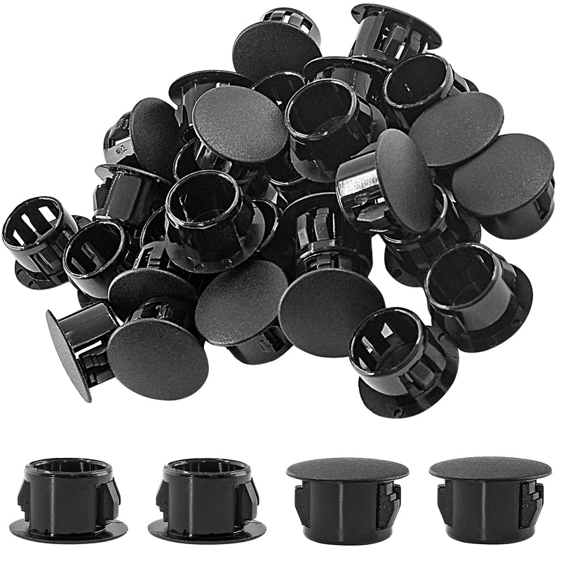 Murtenze 30 Pcs 13mm (1/2") Black Hole Plugs, Plastic Flush Type Panel Plugs Fastener Cover, Round Plastic Snap in Locking Tubing Plug for Kitchen Cabinet Furniture 1/2" / 13mm