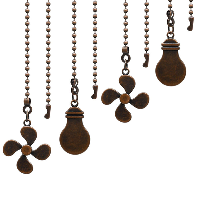 Ceiling Fan Pull Chain Set, 4 Pieces Bulb and Fan Pattern Pull Chain Extension Fan Pull Chain Pendant 12 Inch Ceiling Fan Chain Extender with Ball Fan Chains Connector (Red Bronze) Red Bronze