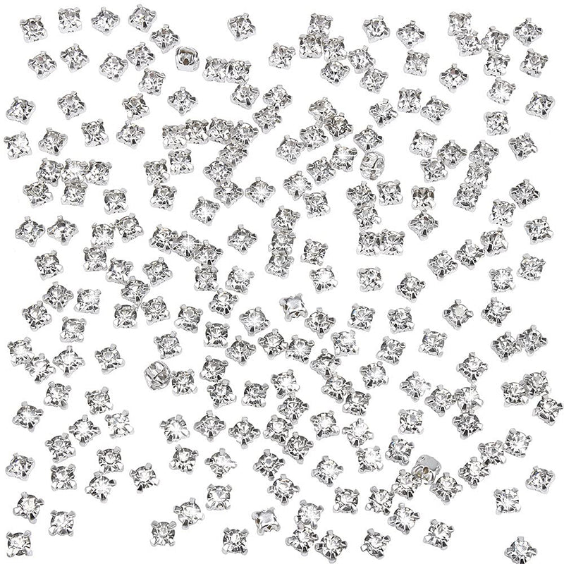 1500 Pcs 4 mm Sew On Cystal White Rhinestones Glass Rhinestone Silver Plated Metal Back Prong Setting Sewing Claw Rhinestone for Costume, Clothes, Garments, Dress, Earring, Belt and Shoes White Crystal-Silver Base-4mm-1500pcs 4mm