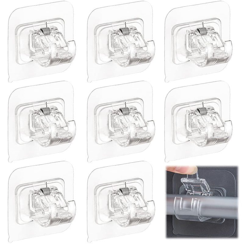 Curtain Rod Bracket No Drilling 8pcs, Self Adhesive Nail Free Curtain Rod Wall Brackets Hooks, Adjustable Drapery Towel Holder Fixing Hook for Home Bathroom Kitchen and Hotel Use (Transparent) Transparent - NewNest Australia