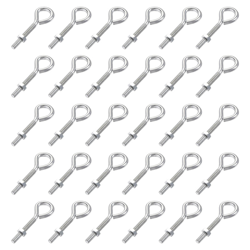 uxcell M4x30mm Eye Hooks Screws Bolts Kit, 30pcs Carbon Steel Hanger Eyelet Hooks Screw with Hex Nuts for Metal Hook, Wood Terminal Ring Hooks