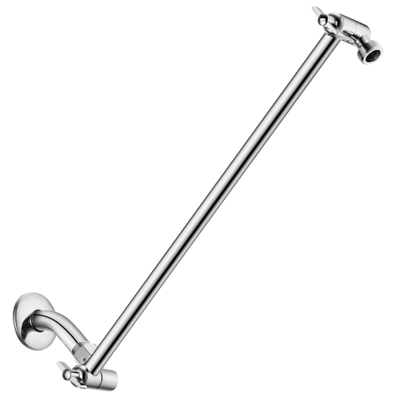 15 Inch Extra Long Adjustable Shower Head Extension Arm With Locking Set Screw, Singing Rain Brass Chrome Angle Height Adjustable, Easy To Install, G1/2 Universal Connector Compatible (Chrome Finish) 15 inch
