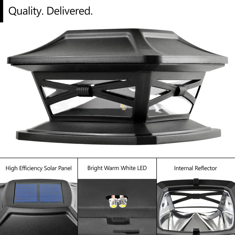 Davinci Lighting Flexfit Solar Outdoor Post Cap Lights - Includes Bases for 4x4 5x5 6x6 Wooden Posts - Bright LED Light - Slate Black (8 Pack) 8 Pack