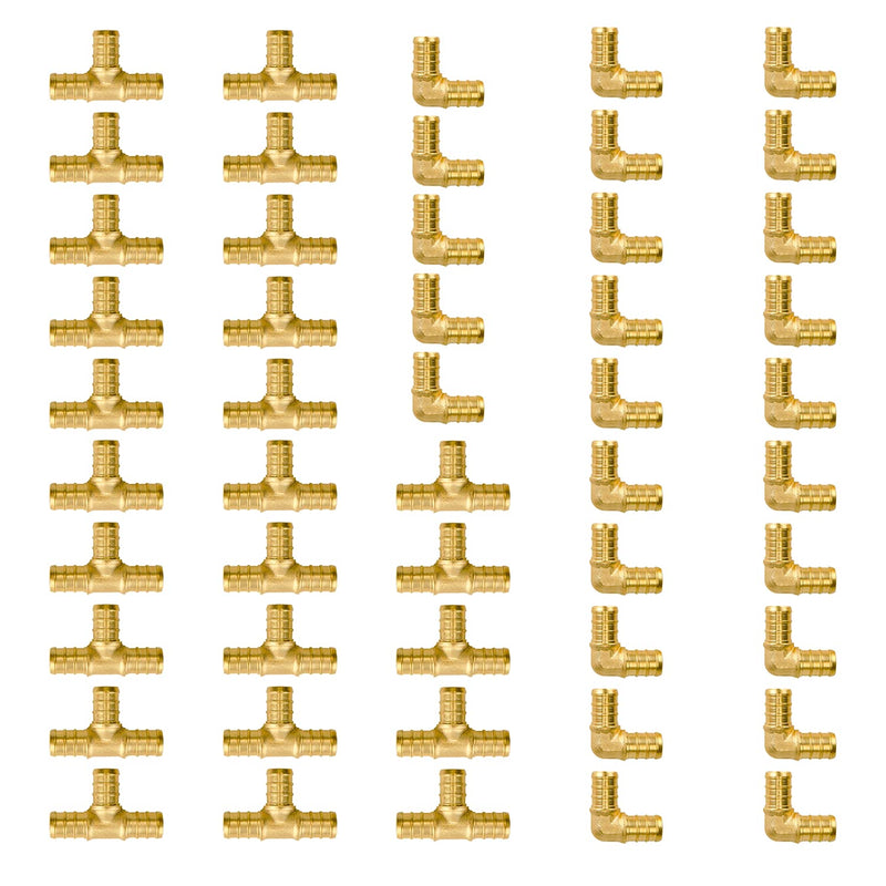SUNGATOR 1/2 inch PEX Fittings, 50-Pack, Elbow (25 PCS) + Tee (25 PCS) Kit 1/2", 50pcs