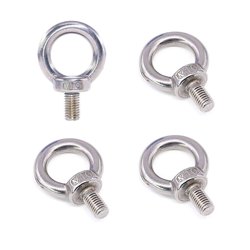 Shoulder Lifting Eye Bolts, 3/8" 304 Stainless Steel Heavy Duty Anchor Fastener Screw Bolt for Hanging Hammocks Articles (M10, 4Pack) M10 4Pcs