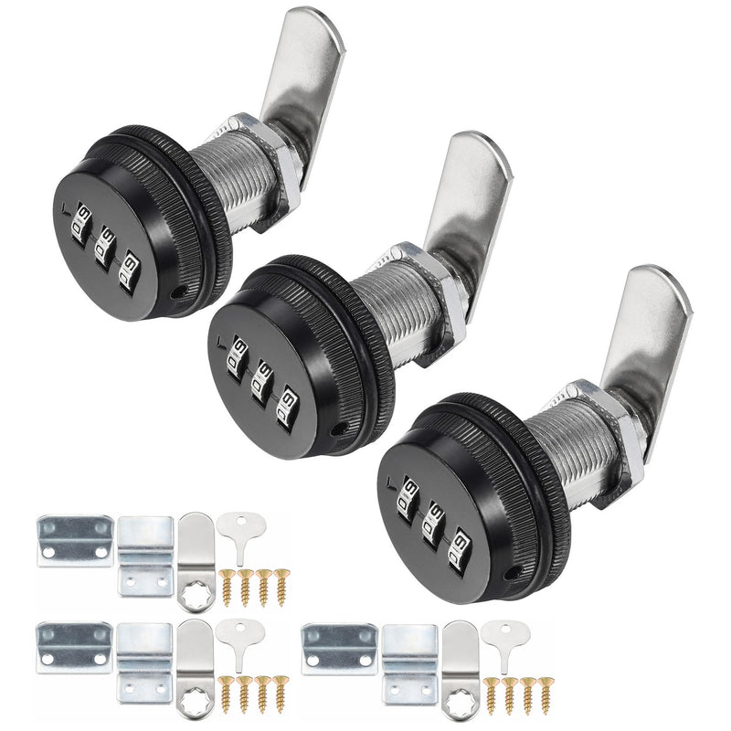 3 Pack Combination Cabinet Cam Lock Password Coded Lock with 1-1/8''Cylinder and Chrome Finish, Security Combi-Cam Locks for Cabinet Filing Drawer Mailbox (Black) Black, 3 Pack 1 1/8 Inch
