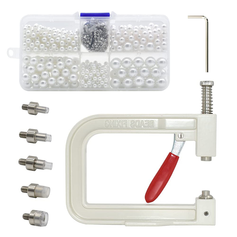 Pearl Handmade Setting Machine, Beads Rivet Fixing Machine with 5 Sizes of Round Pearl Beads Rivet Studs for Hats/Shoes/Clothes/Bags/Skirts