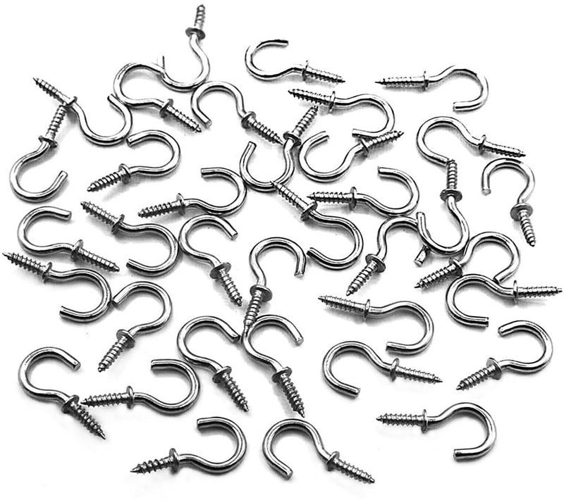 50 Pcs (304) Stainless Steel Screw Ceiling Hooks 5/8 Inch Small Cup Hook Screw-in Light Hooks Outdoor and Indoor Hanging