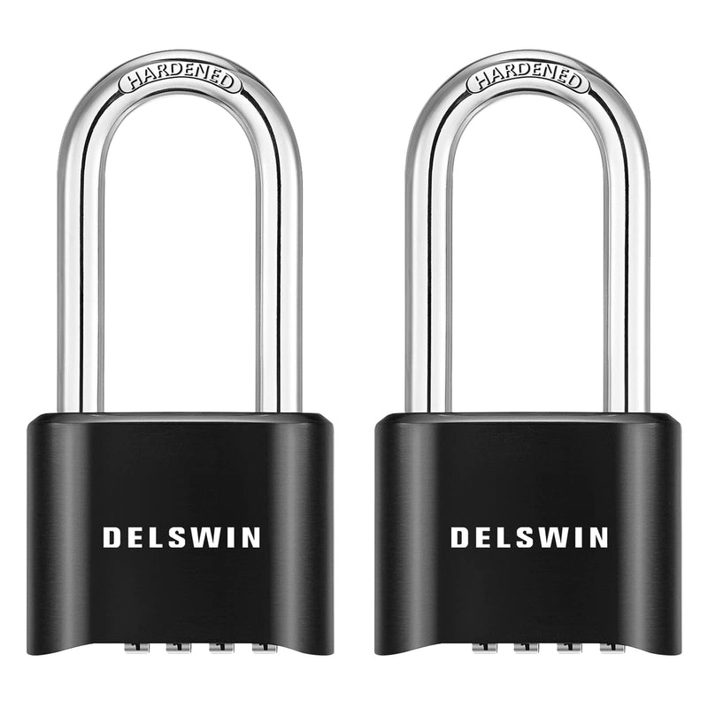 DELSWIN Combination Lock Outdoor Padlock - Weatherproof Extended 2-1/2 in. Long Shackle Combination Padlock for Gate, Shed, Trailers, and Sports Lockers(Black,2Pcs) Charcoal Black 2 Pieces