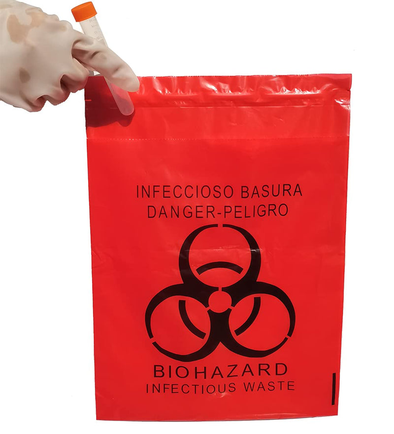 100pcs 9x13in/23x33cm Stick-On Biohazard Infectious Red Waste Bags 100pcs 9x13in/23x33cm