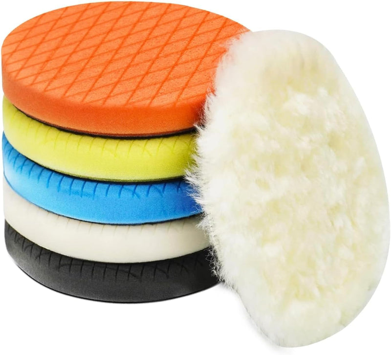 Autolock 6" Buffing Polishing Pads, 6Pcs 6.5inch 165mm Face for 6 Inch Backing Plate Compound Buffing Sponge and Woolen Pads Cutting Polishing Pad Kit for Car Buffer Polisher, Polishing and Waxing 6Inch 6Pcs