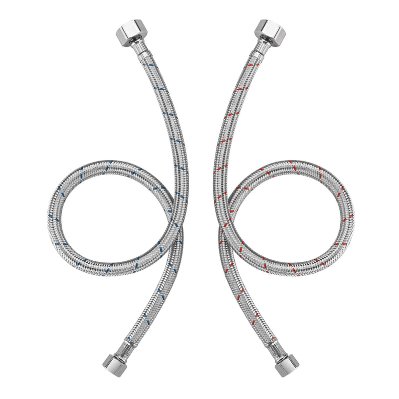 sumerain Braided Stainless Steel Faucet Supply Lines 24 Inch Length 1/2-inch FIP x 3/8-inch Compression Faucet Connector Flexible Hose, Pack of 2