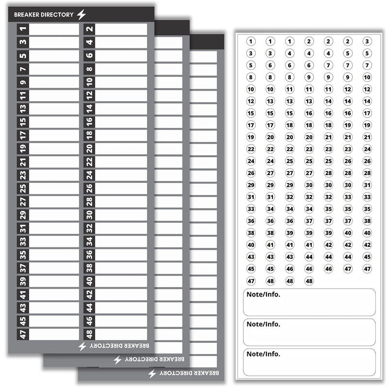 Premium Quality Non-Tearable Vinyl Paper Circuit Breaker Directory Label with Fuse Stickers for Fuse Panel, Marker Sign for Electrical Panel. Strong Adhesive. Up to 48 Entries. House or Commercial Use