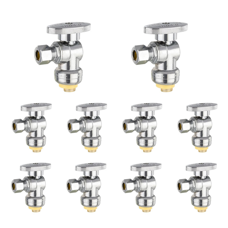 10Pcs EFIELD 1/2"Push-Fit Angle Stop Valve,1/4 Turn(PF-VALVE028-10) P10-Angle
