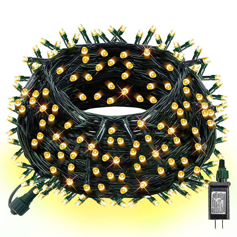 Dazzle Bright Christmas String Lights, Connectable Waterproof String Lights Green Wire with 8 Modes, Christmas Decorations for Indoor Yard Garden (Warm White, 300 LED) Warm White