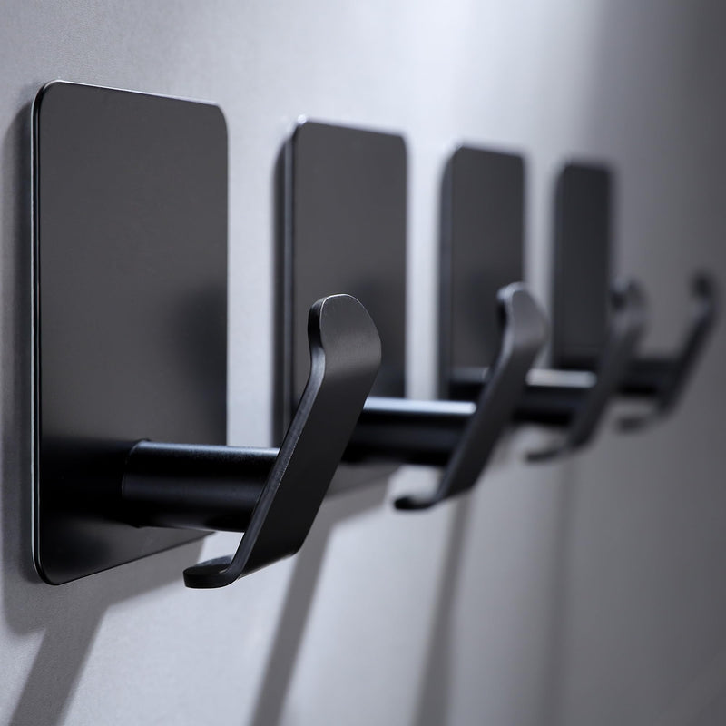 Taozun Adhesive Hooks - Black Towel Hooks 4 Packs Coat Robe Hooks Stainless Steel Wall Hooks Rustproof and Oil Proof for Kitchen Bathroom