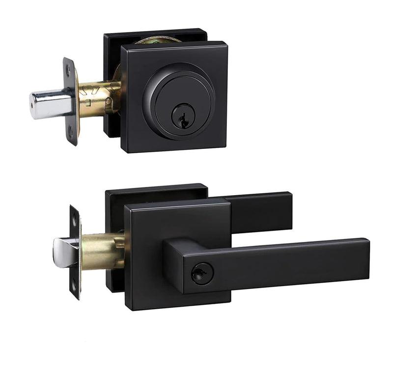 Front Door Lock Set Exterior door lock set,Door Handle With Single Cylinder Deadbolt Lock,Keyed Alike Door Locks For Front Door(Matte Black,1Pack set) Matte Black 1 Pack