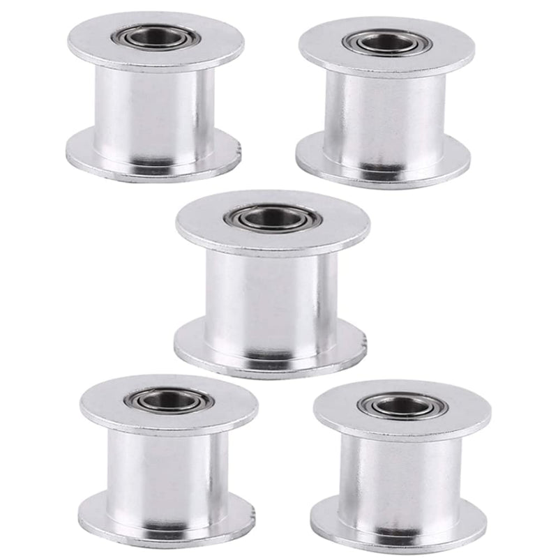 5-Pack GT2 Idler Pulleys, GT2 20 Toothless Bore 5mm Aluminum Timing Belt Idler Pulley for 10mm Width 3D Printer Timing Belt