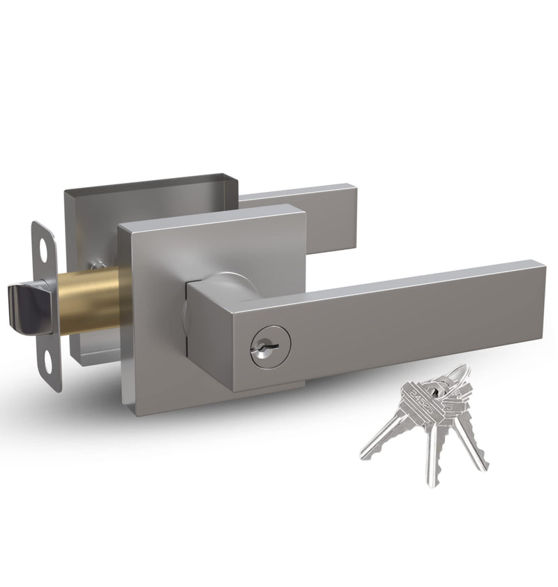 Mega Handles ROBELL Entry Lever, Door Handle, Heavy Duty Square Locking Door Levers Set for Left or Right-Handed Doors - Satin Nickel 1 Pack Entrance