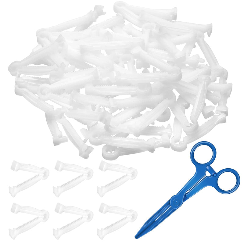 100 Pieces White Umbilical Cord Clamps and 1 Hemostatic Forcep, Disposable Umbilical Cord Clips Whelping Kit for Veterinary, Home Birth, Obstetrical Kit, Midwife Emergency Birth Supply