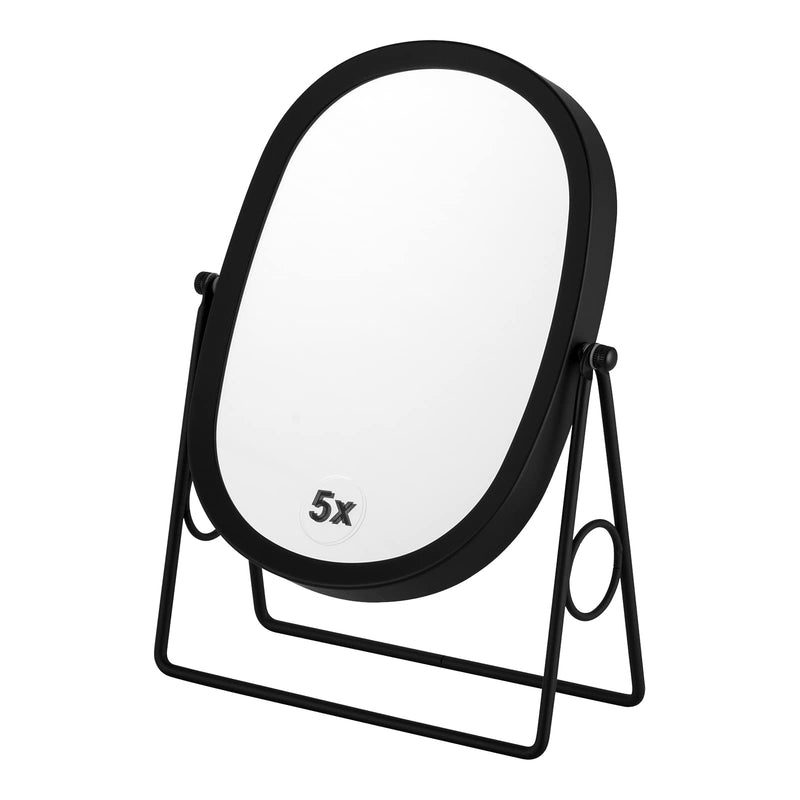 JOYOEIKON Classic Dual Sided 5X and 1X Magnifying Makeup Mirror and Tabletop Standing 360° Rotation Vanity Mirror,Desktop Cosmetic Mirror (Matt Black) Matt Black