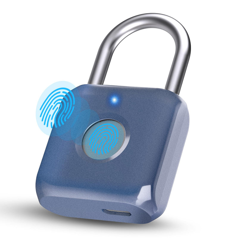 Pothunder Fingerprint Padlock, Smart Padlock, Locker Lock, Biometric Metal Keyless Fingerprint Lock, USB Rechargeable, for Gym Locker, Luggage, Backpack(Blue) Blue