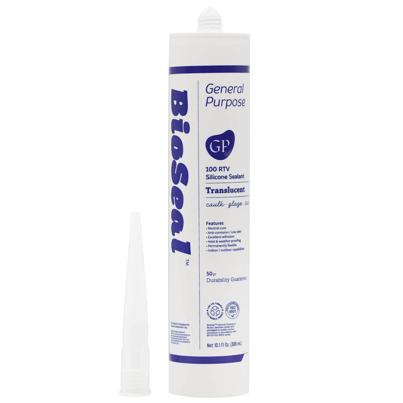 Translucent BioSeal 100% RTV Silicone Sealant Caulk General Purpose, Waterproof and No Odor 10.1 Ounce Cartridge -Translucent (1) 1