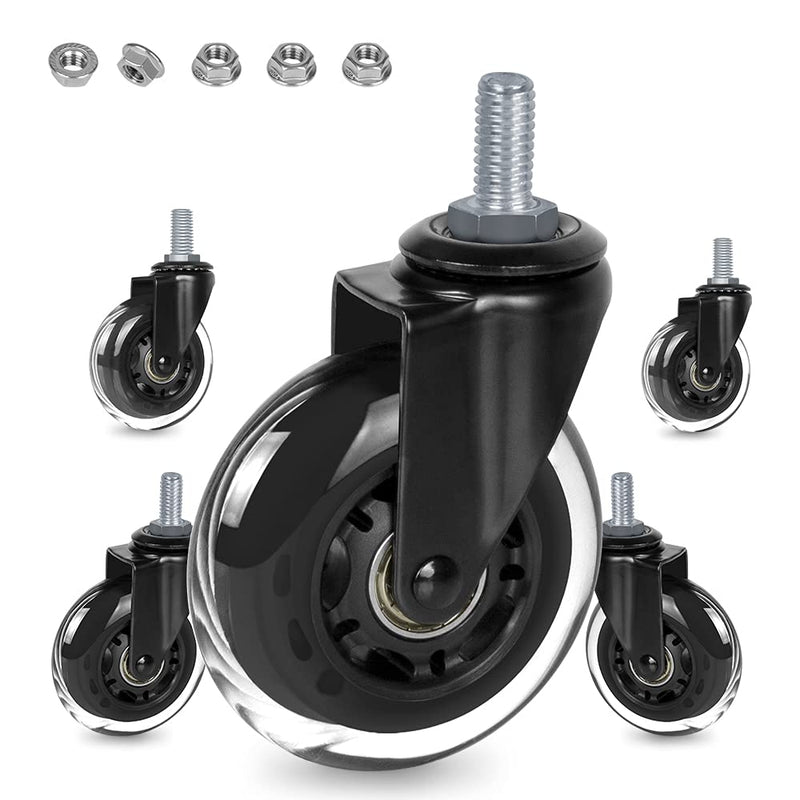 3" Thread Screw in Office Chair Caster Wheels, 3/8"-16x1(Not Metric M10), Safe for All Floors, PU Rubber Furniture,Carts Stem Caster Wheels,No Scratch,650Lbs Weight Capacity 3/8"-16x1" Threaded Stem Flange Nuts Caster Wheel 40x20