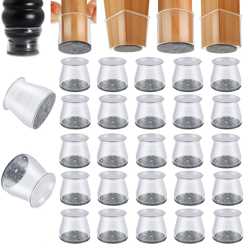 48 Pack Chair Leg Floor Protectors, Chair Feet Protectors for Hardwood Floors,Silicone Chair Leg Caps Covers Pads, Floors from Scratching and Reduce Noise(Fit:1-5/16"-2") Round Large-Clear
