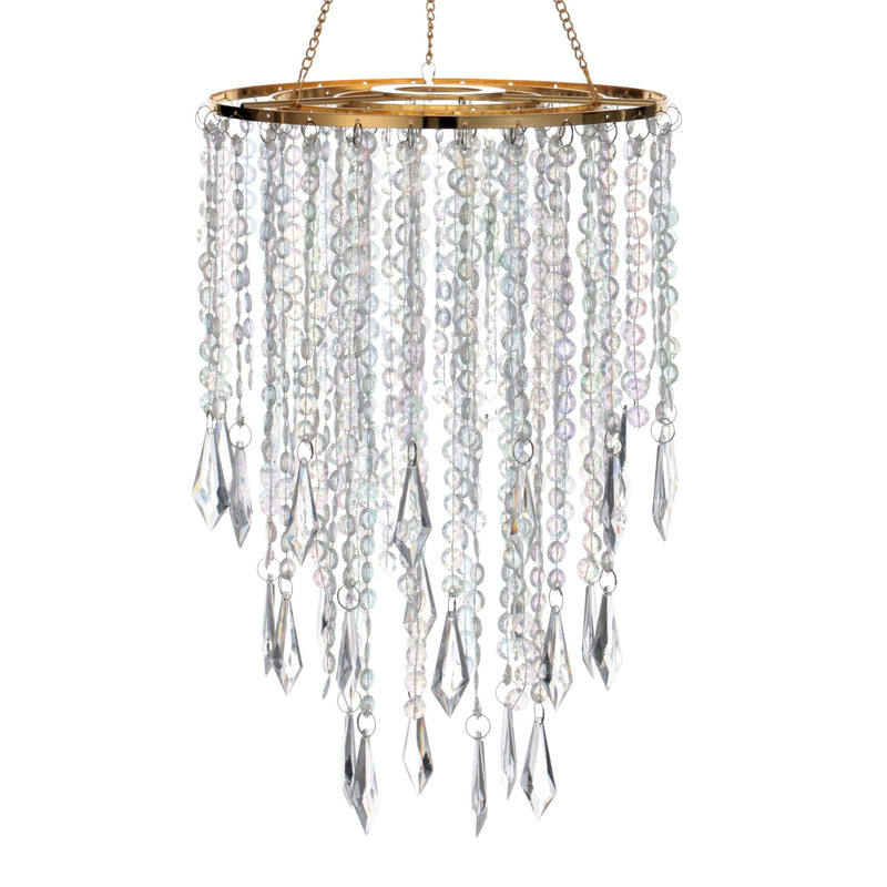 Acrylic Chandelier Ceiling Light Shade Beaded Hanging Pendant Lampshade with Gold Frame for Bedroom for Wedding Party H12.9" X W8.7" 3 Tiers