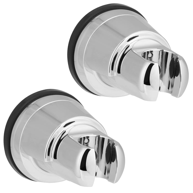 2 Pack Vacuum Suction Cup Shower Head Holder, Removable Shower Head Bracket, Height Adjustable Shower Wand Holder & Wall Mount ABS Plastic Suction Holder for Handheld Shower Head, Chrome 2 Chrome Finish