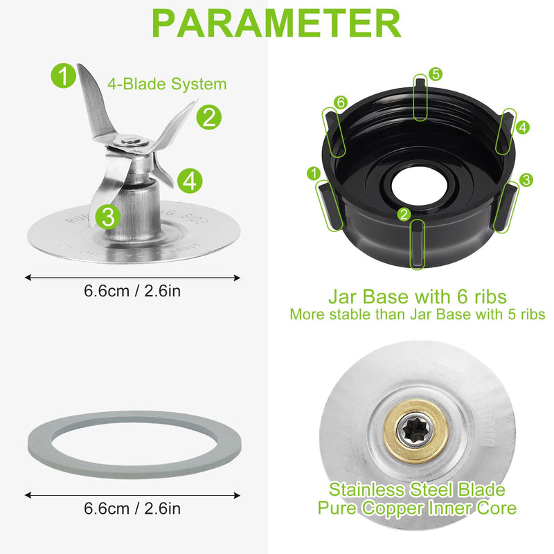 Blender Replacement Parts Compatible with Oster Blender Ice Blades ABS Plastics Base Stainless Steel Ice Blade and 2 Rubber O Ring Seal Gasket, Compatible with Oster Osterizer Blender Accessories