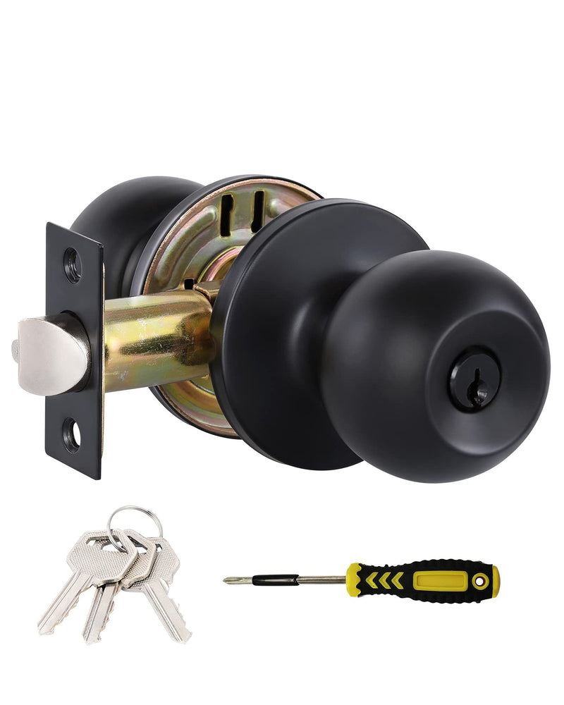 Lanwandeng Matte Black Door Knobs with Lock and Keys, Interior/Exterior Door Knob for Bedroom or Bathroom, Entry Door Lock 1 Pack Entry with Keys