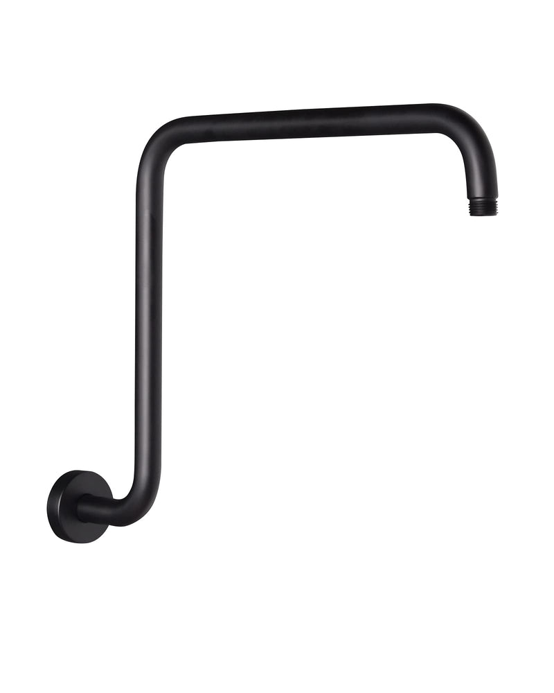 PHASAT 16 Inches Black Shower Head Arm,S Shaped Shower Arm with Flange,High Rise Shower Head Extension Arm,Shower Arm Extension Matte Black,PU9H02 Round