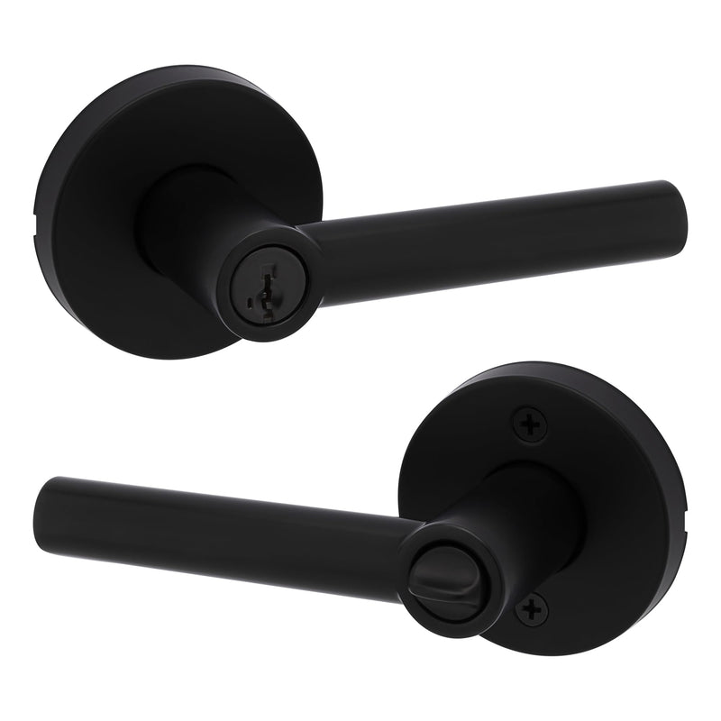 Kwikset Milan Entry Door Handle with Lock and Key, Secure Keyed Reversible Lever Exterior, Doorlock, For Front Entrance and Bedrooms, Matte Black, Pick Resistant Smartkey Rekey Security Keyed Entry
