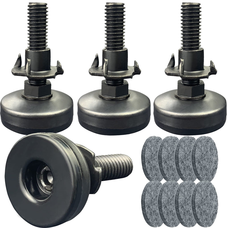 3/8" Threaded Leveling Feet Adjustable Table/Furniture Feet Levelers Screw on Heavy Duty Desk/Chair/Cabinet/Dresser/Bench Leg Leveler Screw in with Threaded Inserts(3/8-16,Large Base,Black,4 Pack) 4 Sets