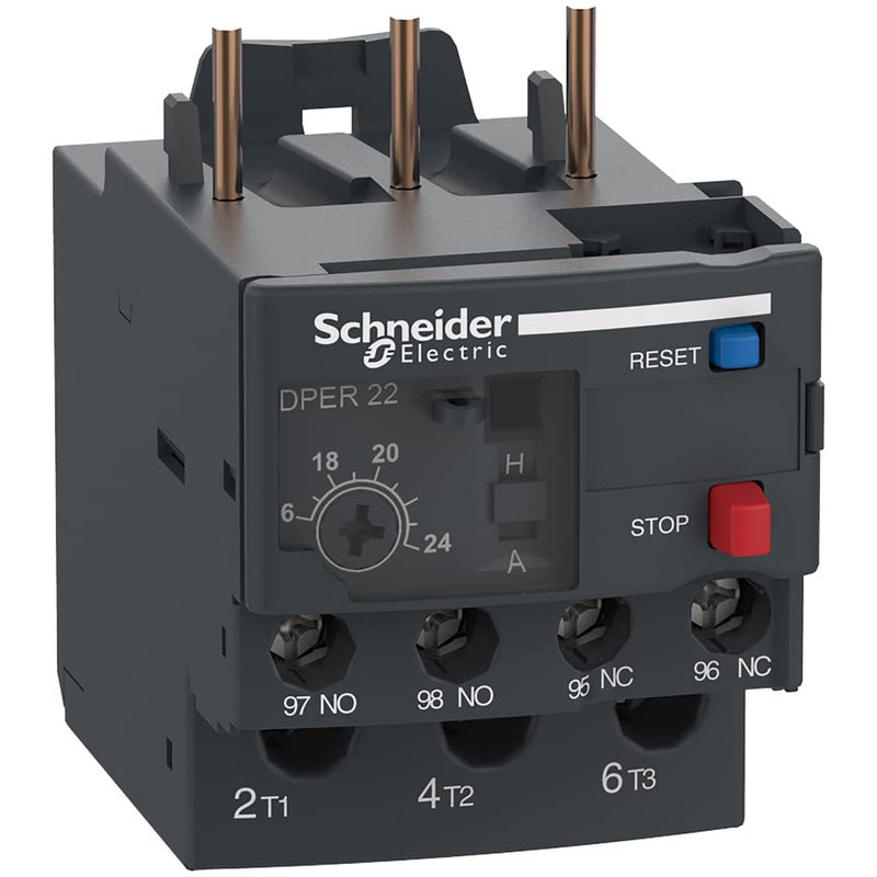 Schneider Electric DPER22 Easy TeSys Thermal Overload Relay with Manual/Automatic Reset, Screw Clamp Terminals | Used with Air Conditioner, Heat Pump, HVAC, AC Compressor and More, 16-24Amps 16-24A