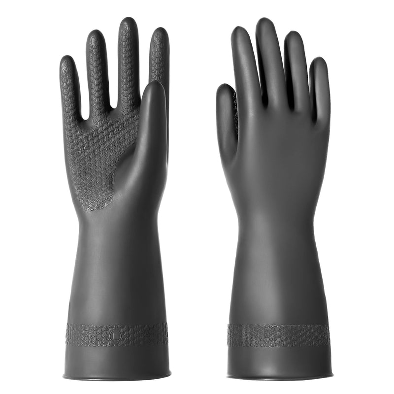 Chemical Resistant Latex Gloves,Cleaning Protective Safety Work Heavy Duty Rubber Gloves, S-M-L-XL Size, Black 1 Pair L/12.6''