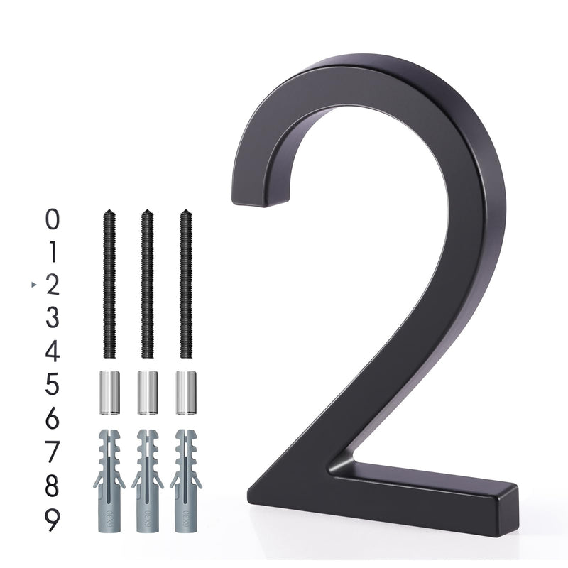 Floating House Number 2, YIPLED 6 Inch Modern House Numbers for Home, Mailbox, Street (Black) Black 2