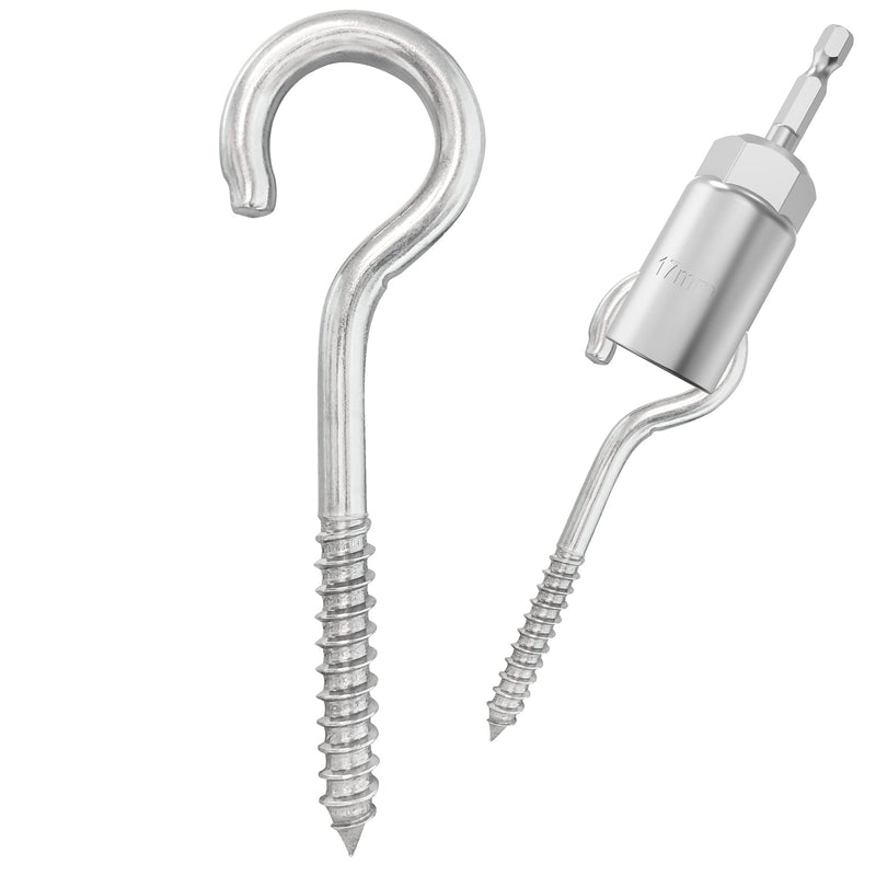 304 Stainless Steel Screw-in Hooks, Metal Hooks, Heavy-Duty Screw Eye Hooks, Wood Terminal Ring Eye Hooks, Hammock Brackets. (4 pcs +1 pcs 1/4" hex Shank Wing nut Driver) M8 4 pcs +1 pcs 1/4" hex shank wing nut driver