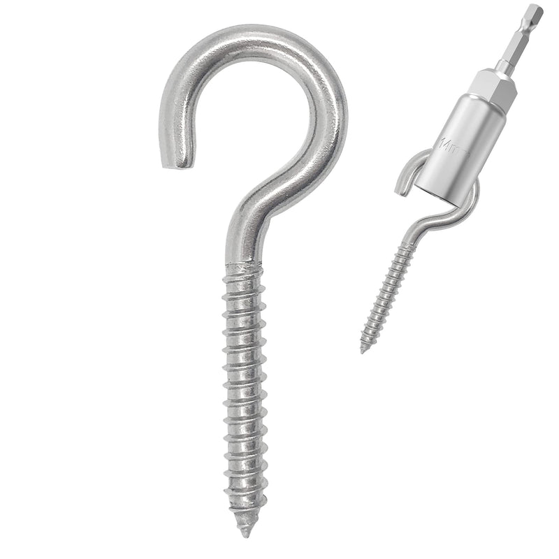 304 Stainless Steel Screw-in Hooks, Metal Hooks, Heavy-Duty Screw Eye Hooks, Wood Terminal Ring Eye Hooks,Christmas Lighting Hook. (14 pcs +1 pcs 1/4" hex Shank Wing nut Driver) M6 14 pcs +1 pcs 1/4" hex shank wing nut driver